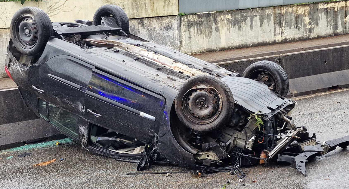 Aparatoso despiste seguido de capotamento faz um ferido em fafe