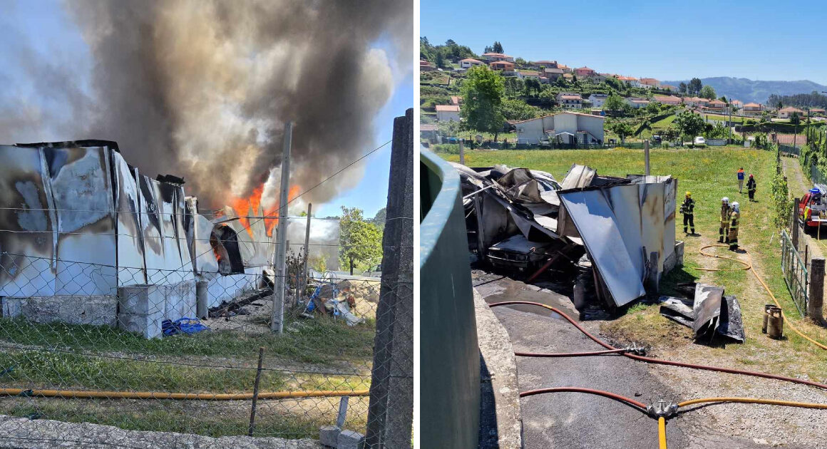 Carros, motas e caravana ardem em oficina na póvoa de lanhoso
