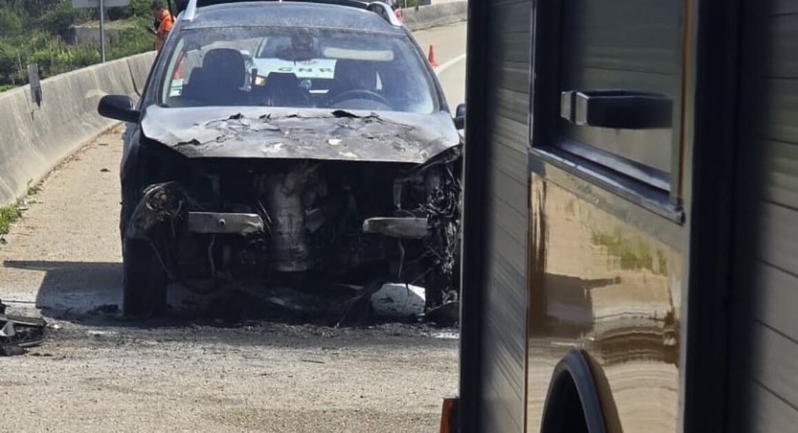 Condutor queimado numa mão após incêndio na a3