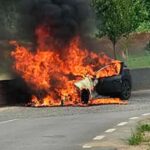 Carro destruído pelas chamas em braga