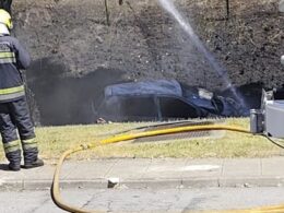 Carro destruído pelas chamas em braga. Fogo alastra à vegetação