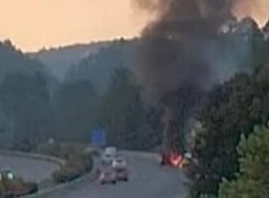 Carro arde na a3 em ponte de lima e provoca incêndio florestal
