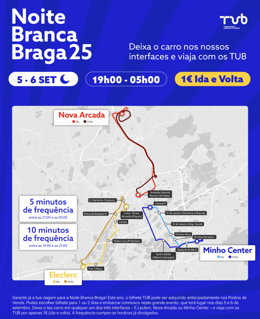 Braga: Autocarros a 1 euro para a Noite Branca