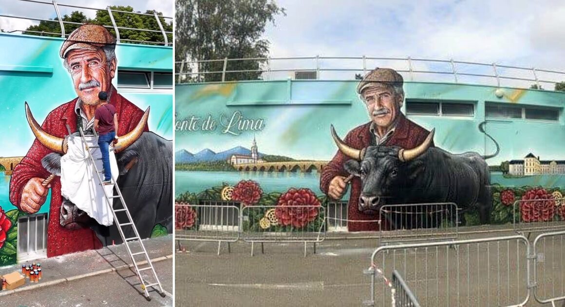 Esta obra de arte com 26 metros de largura e 5 de altura é sobre ponte de lima e está em frança