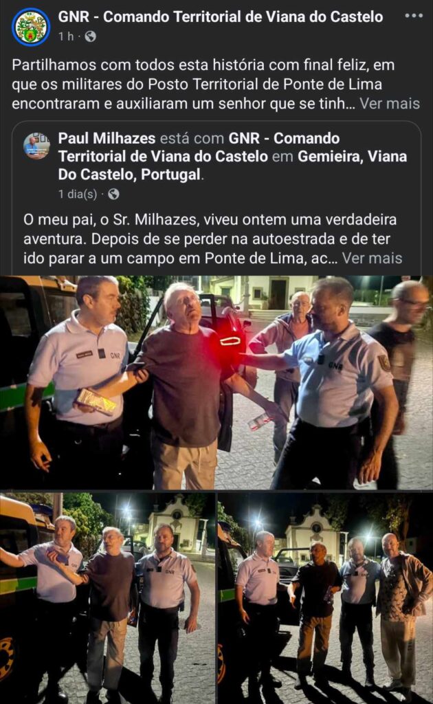 Ponte de lima: idoso desorientou-se na autoestrada e foi parar a um campo. Filho agradece ajuda "incrível" da gnr