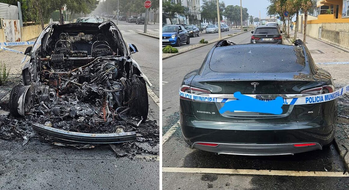 Tesla destruído pelas chamas na póvoa de varzim
