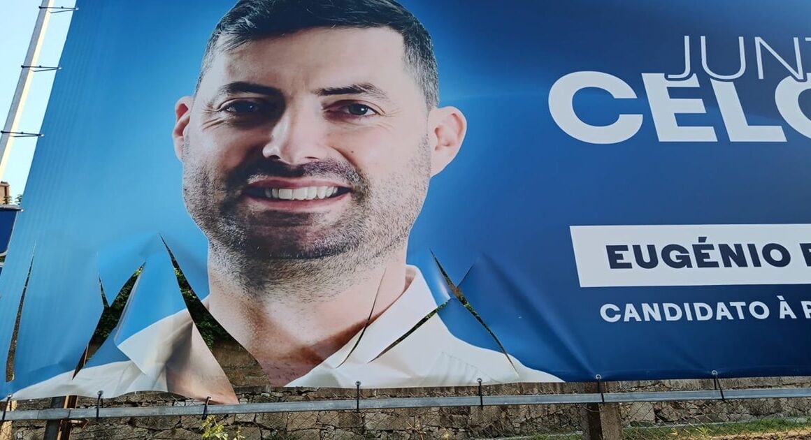 'outdoor' da coligação juntos por celorico vandalizado
